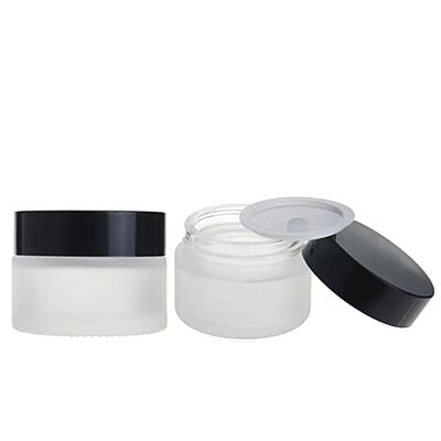 50ml Frosted NEW Glass Jar + Black Cap + White Seal