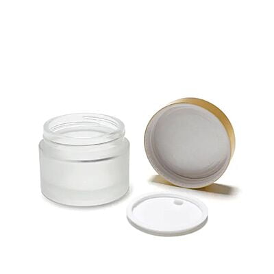 50ml Frosted NEW Glass Jar + GOLD Cap + White Seal