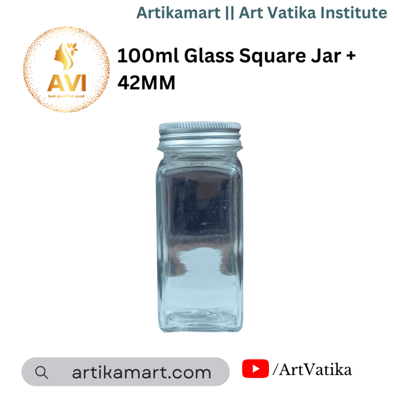 100ml Glass Square Jar + 42MM Aluminium Cap