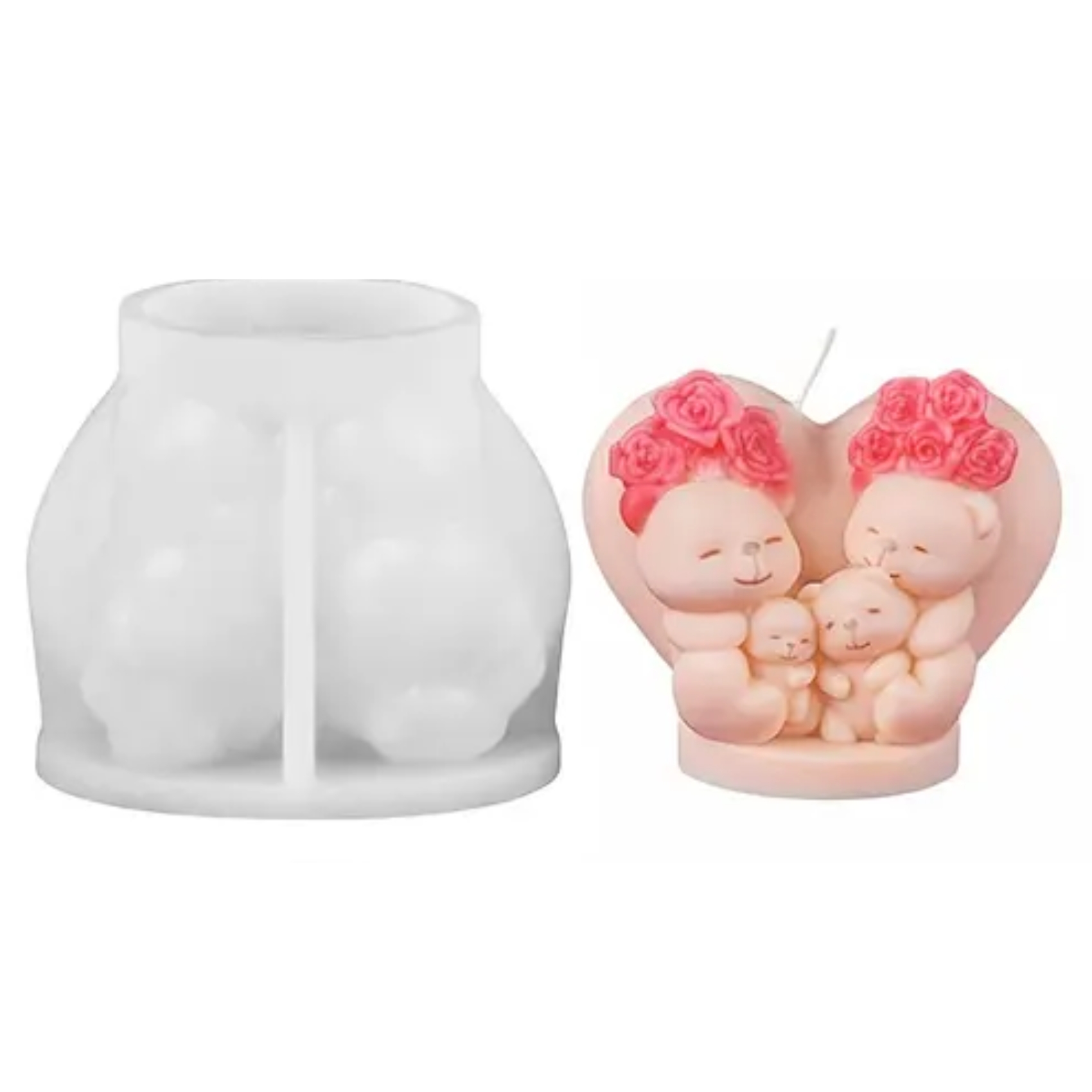 Silicon Mold Candle Teddy Bears Family With Heart