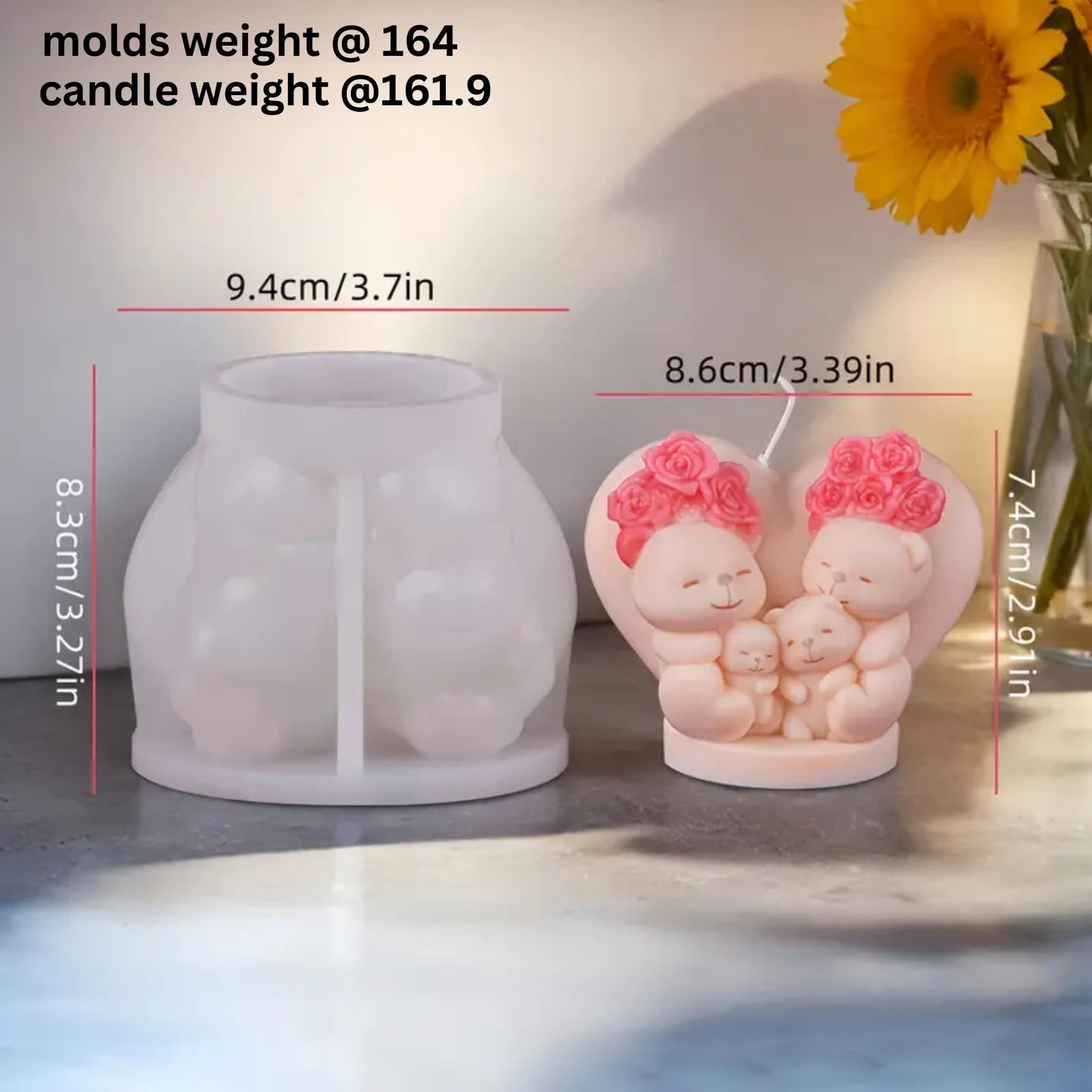 Silicon Mold Candle Teddy Bears Family With Heart