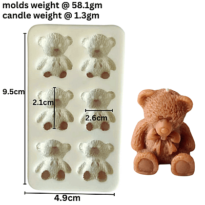 Silicon Mold Candle Mini Teddy 6 Cavity