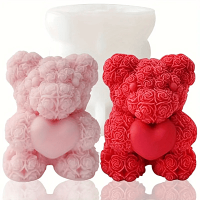 Silicon Mold Candle Teddy Rose Heart