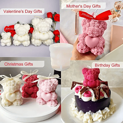 Silicon Mold Candle Teddy Rose Heart