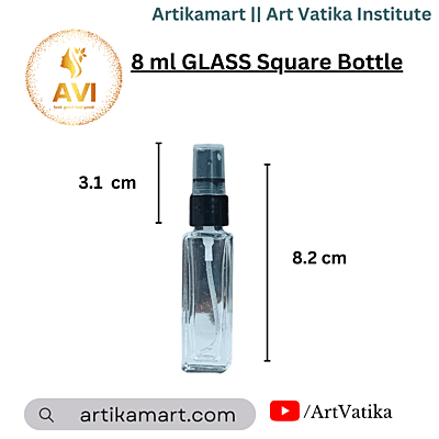 8 ml GLASS Square Bottle + Black Mist Spray Cap