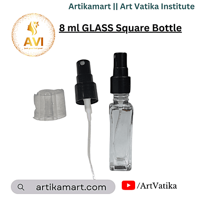 8 ml GLASS Square Bottle + Black Mist Spray Cap