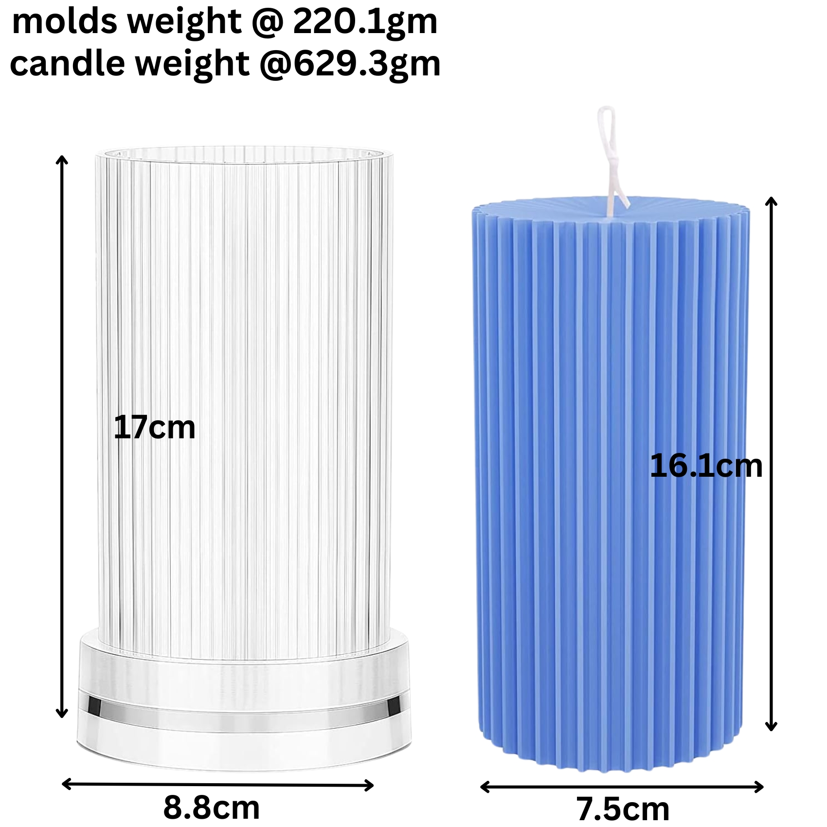 Polycarbonate Candle Crinkle Cylinder Mold (BIG)