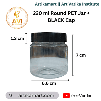 220 ml Round PET Jar + BLACK Cap