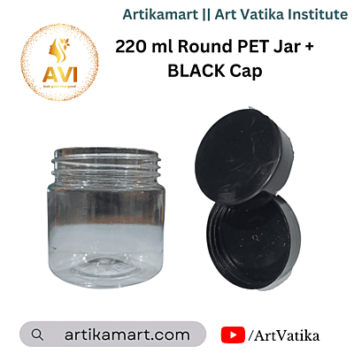 220 ml Round PET Jar + BLACK Cap