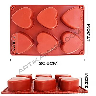 Silicon Mold Heart - 6 Cavity - 100g (Heavy)