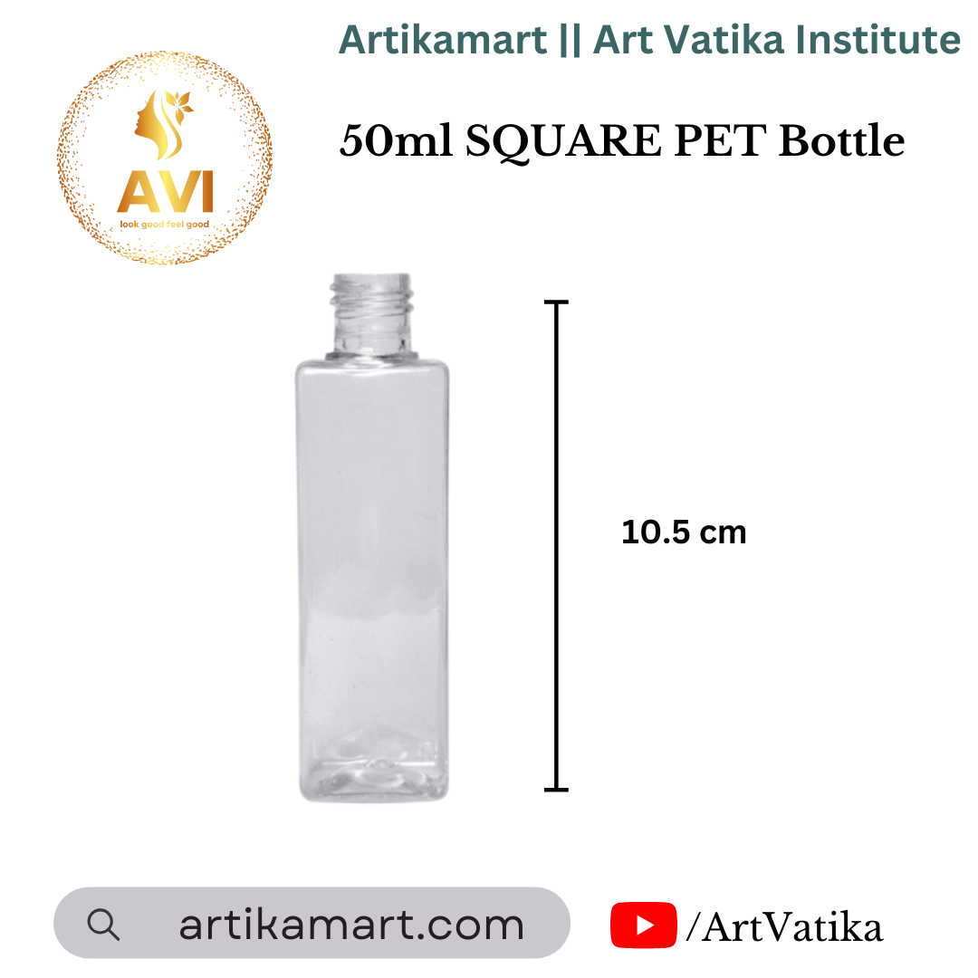 50ml SQUARE PET Bottle CLEAR - 20mm Neck