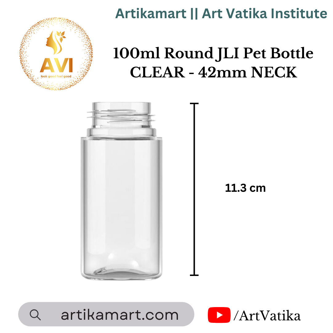 100ml Round JLI Pet Bottle CLEAR - 42mm NECK