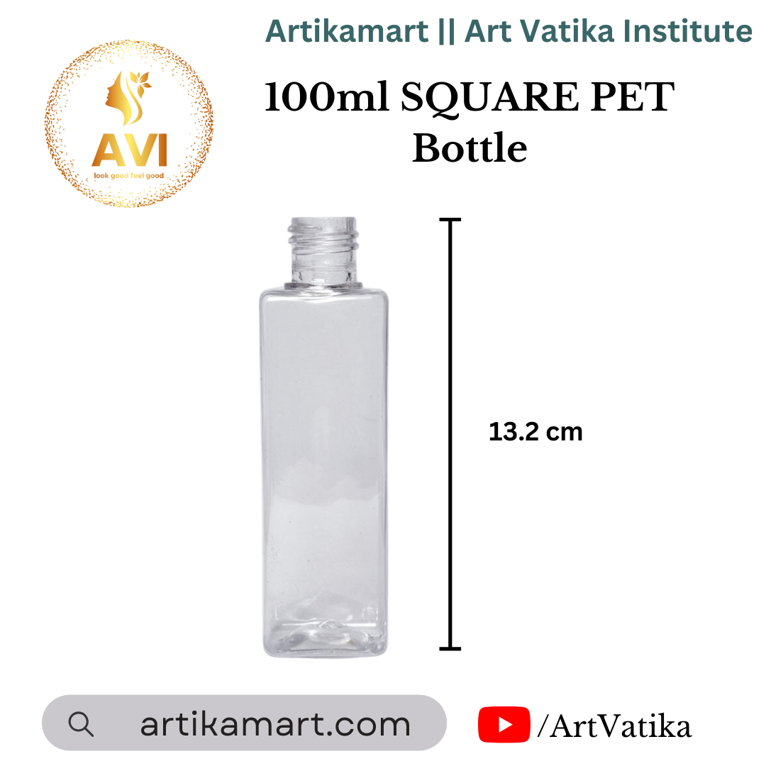 100ml SQUARE PET Bottle CLEAR - 20mm Neck